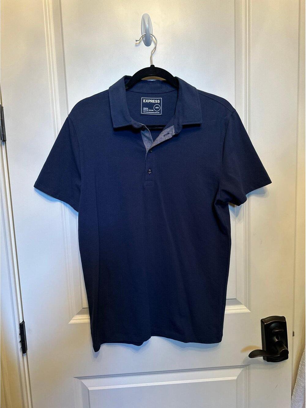 Express Men's Navy Blue Polo Shirt Medium